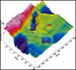 Isometric projection of EM31 ground conductivity data over part of a brownfield site